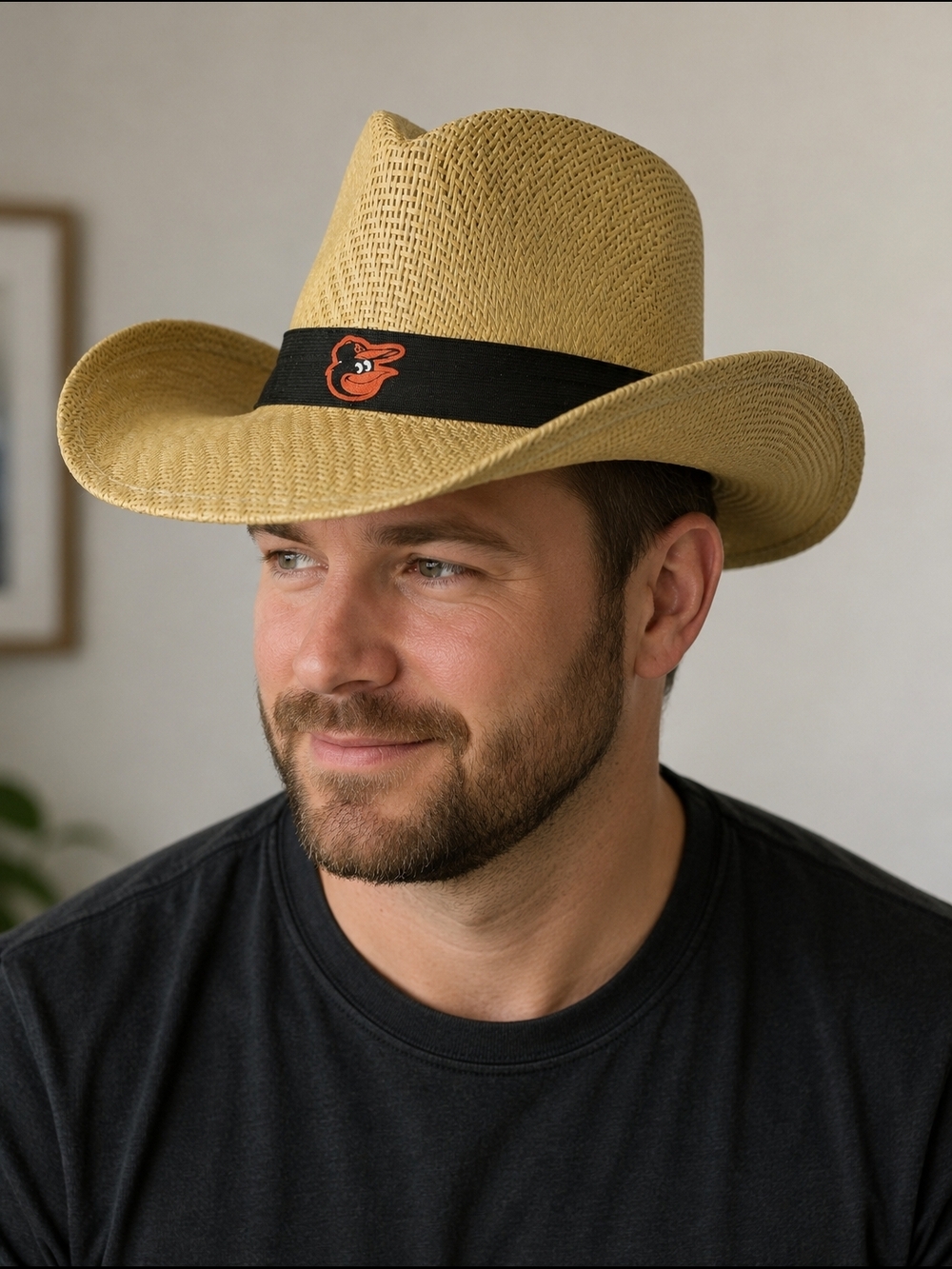 Baltimore Orioles Straw Cowboy Hat Tan Wide Brim Paper Straw Festival Beach Hat